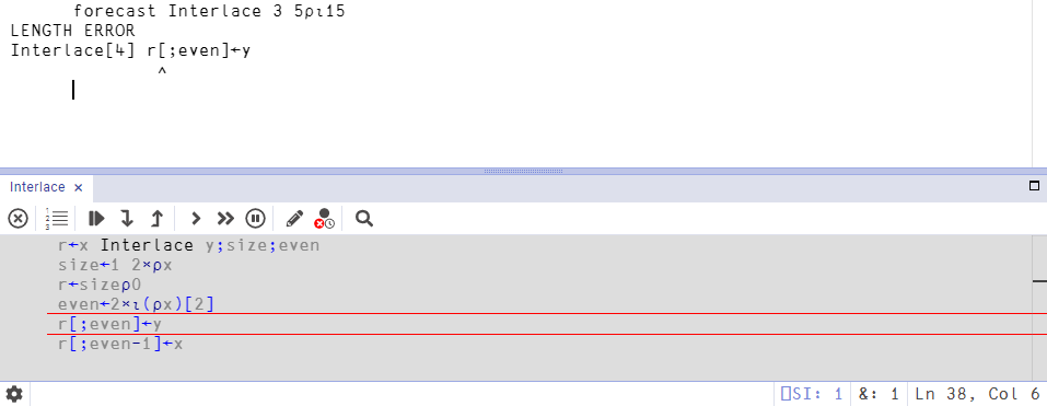 Fig 6.4 from Mastering Dyalog APL: Trace window in the RIDE